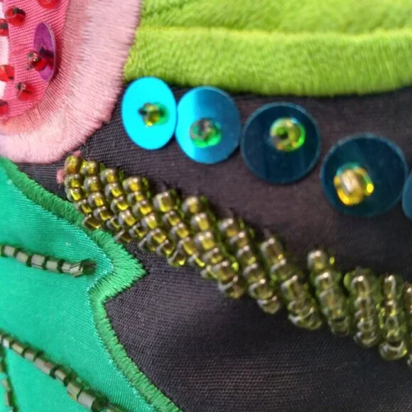 Y2K Vintage Black 100% Silk Jacket w Floral Textured Art Simply Stunning! Sz10 - Picture 9 of 14